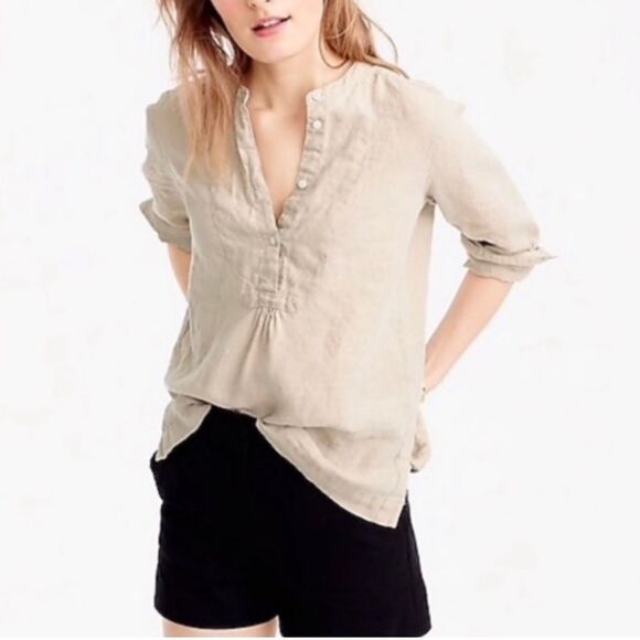 J. Crew Linen Button-Up Shirt in Tan - Picture 1 of 12